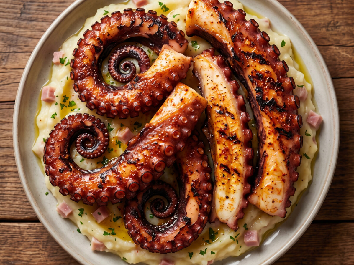 Pulpo a las brasas mit Kartoffelcreme