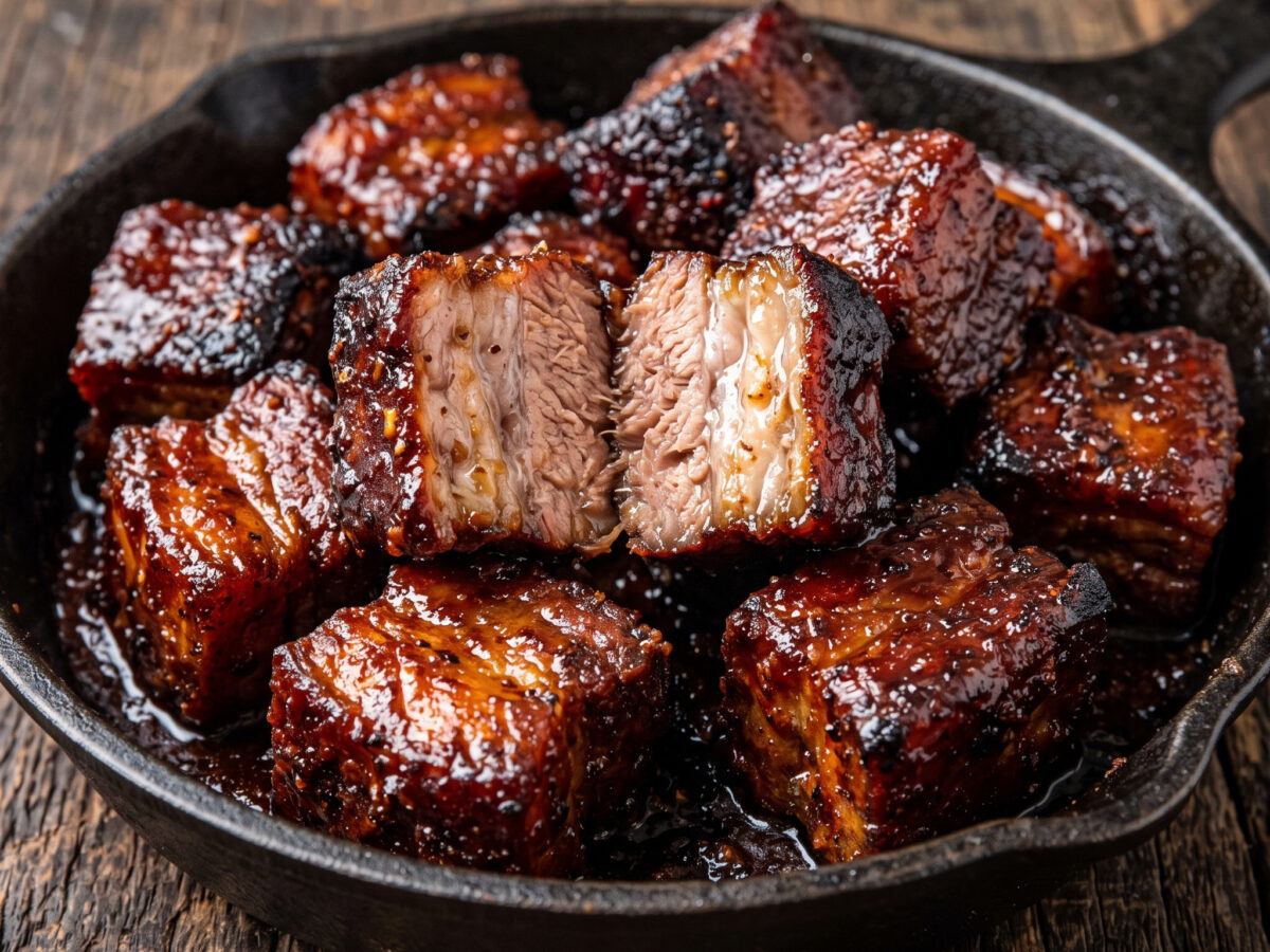 Rauchige Schweinebauch-Würfel mit klebriger BBQ-Glasur
