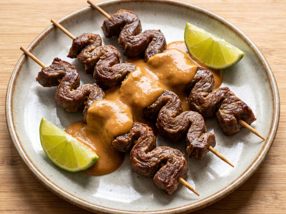 Rinderkeulen-Spieße mit Erdnuss-Limetten-Sauce