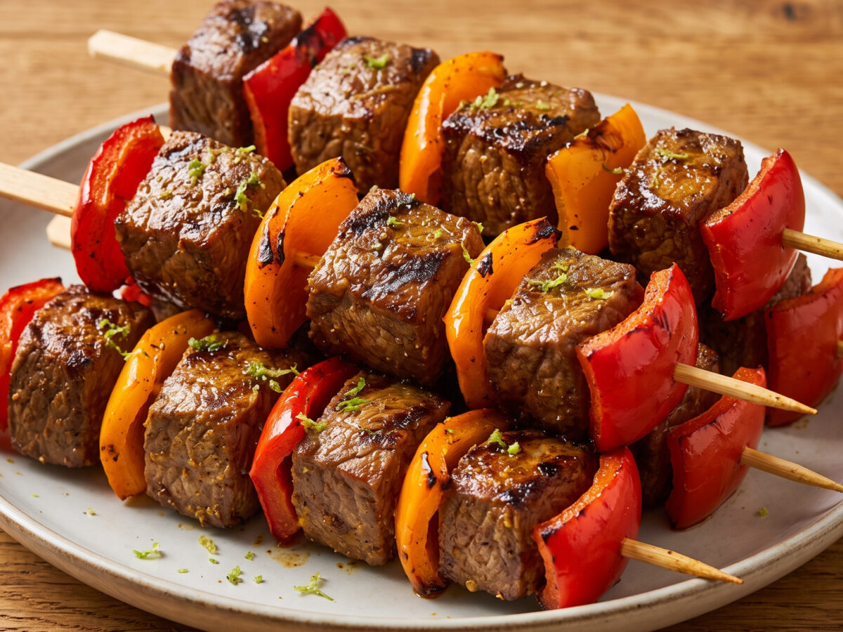 Rindfleisch-Paprika-Spieße mit Limetten-Kreuzkümmel
