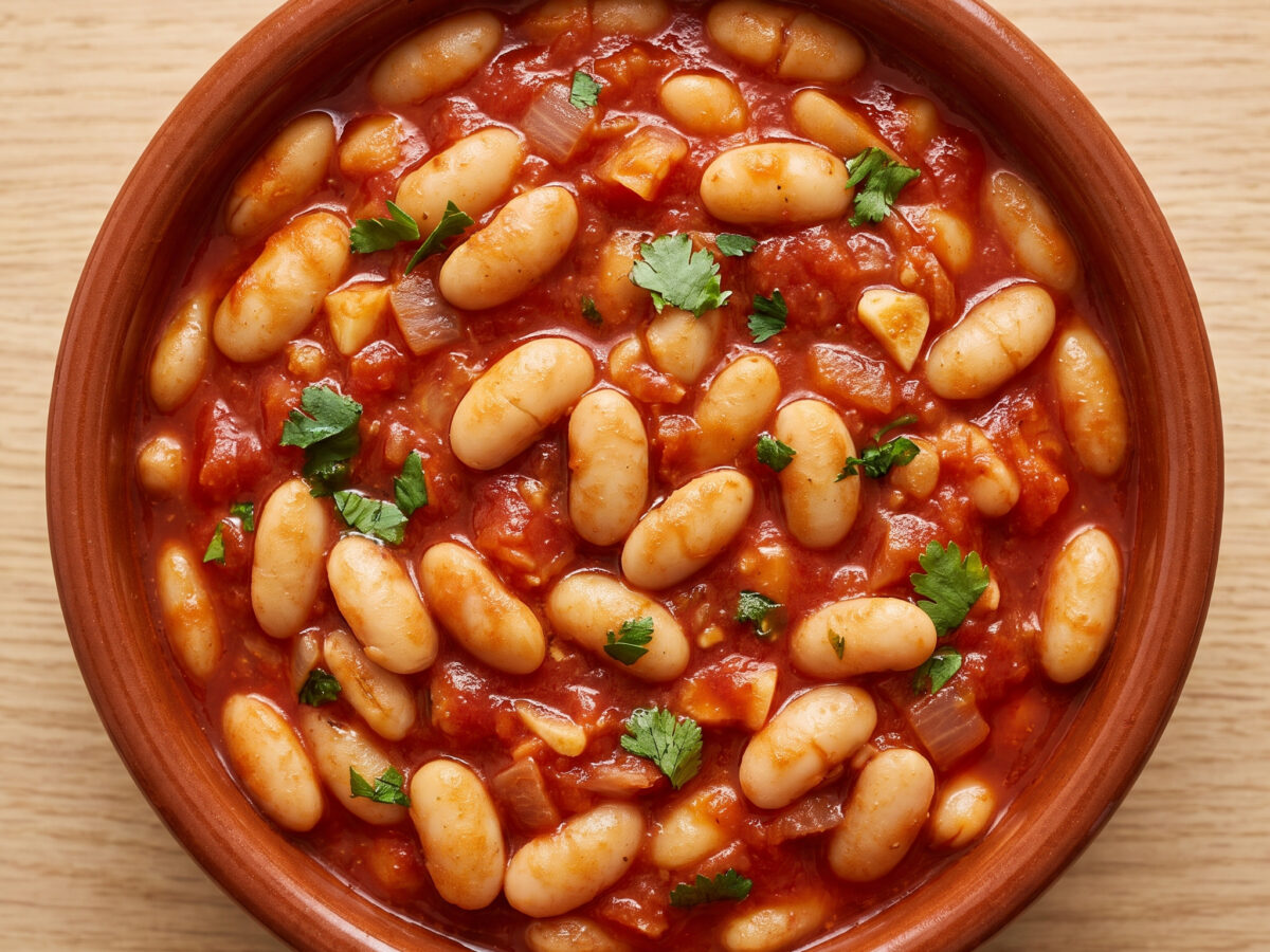 Sämige Bohnen mit würziger Tomatensauce