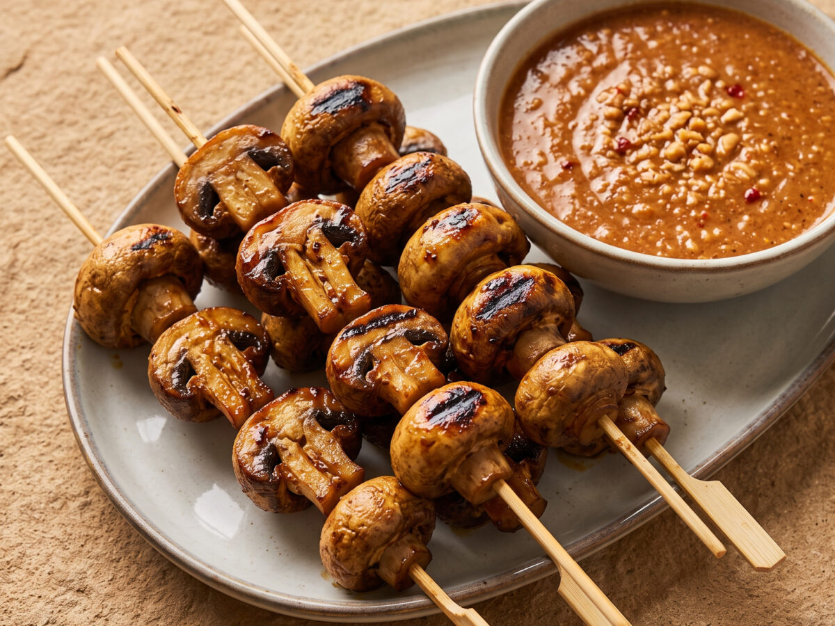 Sate Jamur Kancing mit Erdnusssauce