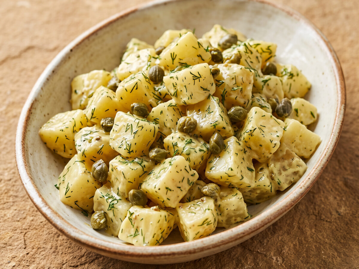 Schwedischer Kartoffelsalat mit Dill, Kapern und Senf