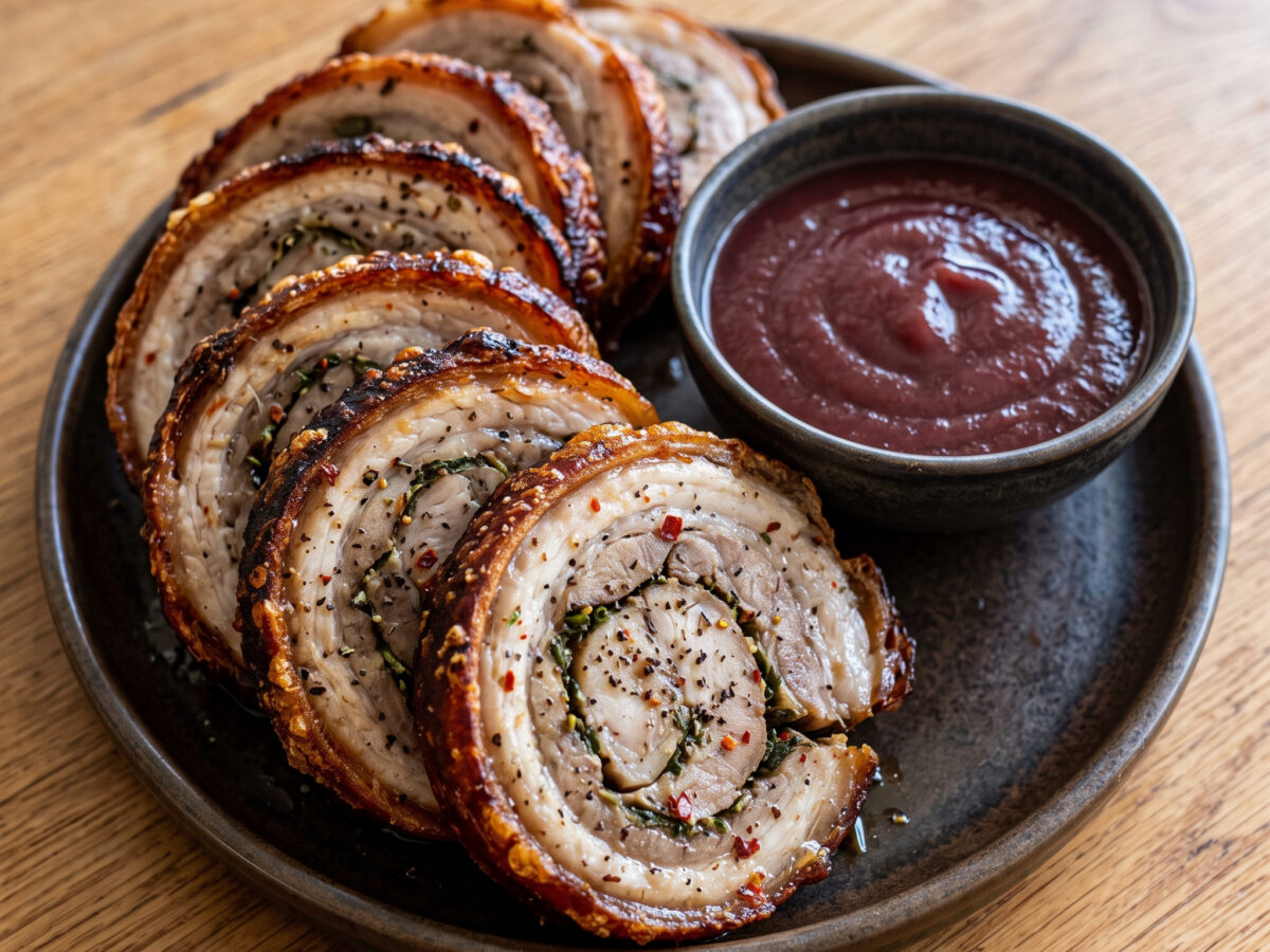 Schweinebauch-Rollbraten vom Drehspieß
