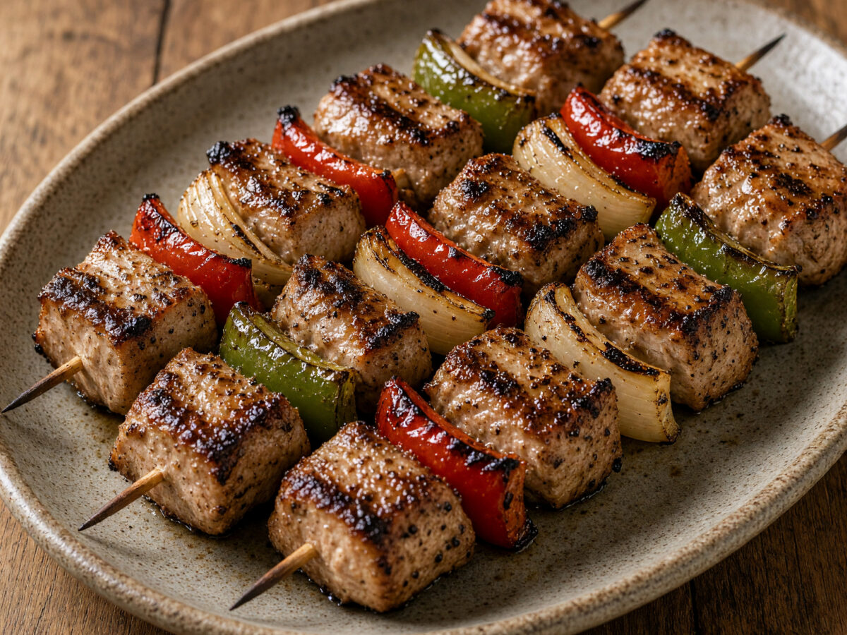 Schweinefiletspieße mit Zwiebel und Zitrone