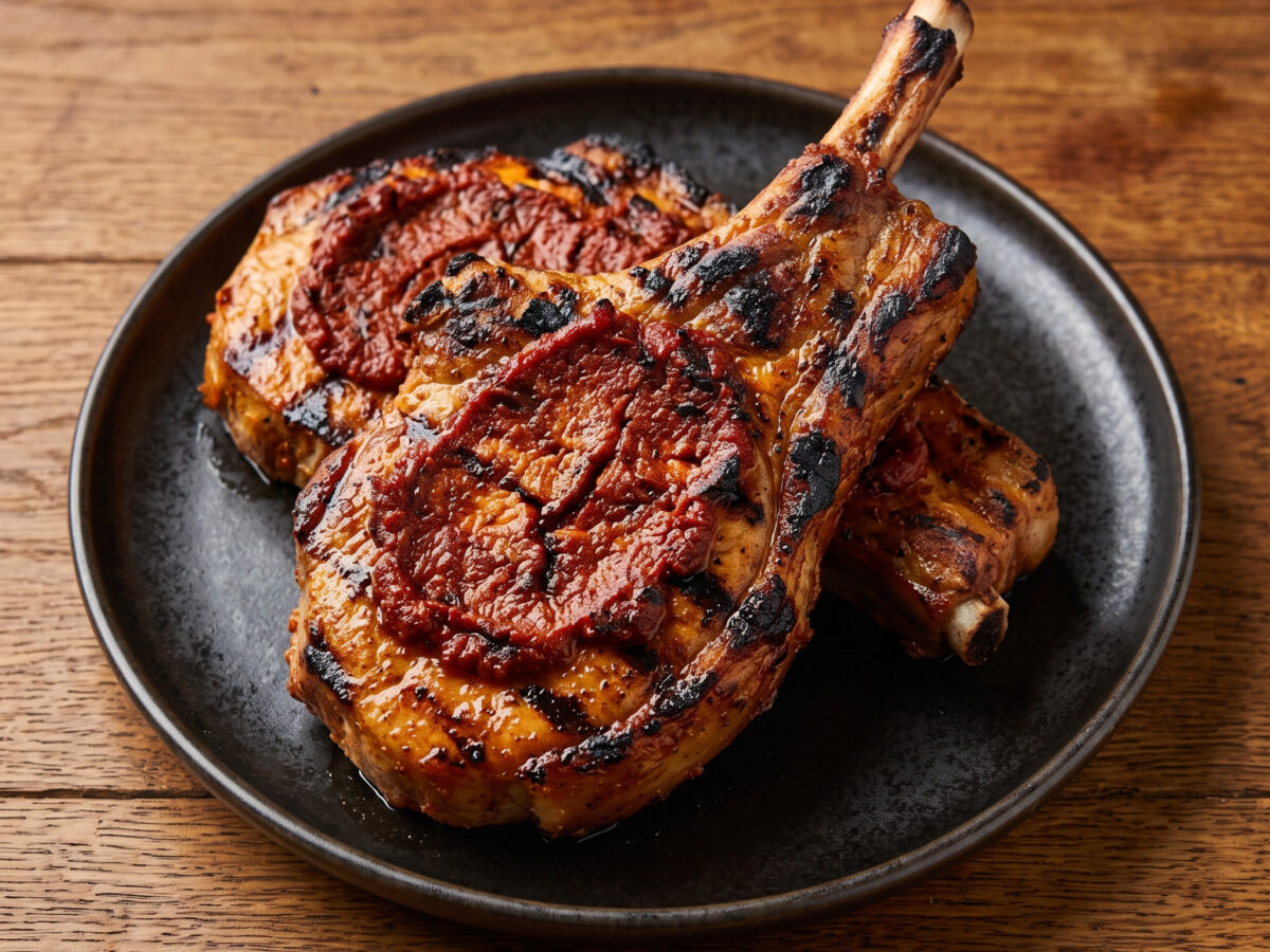 Schweinekoteletts vom Holzkohlegrill mit Paprikapaste
