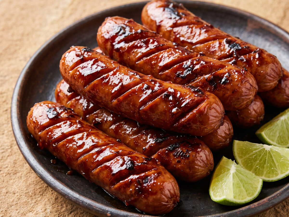 Sosis Bakar mit Kecap-Manis-Chili-Glasur