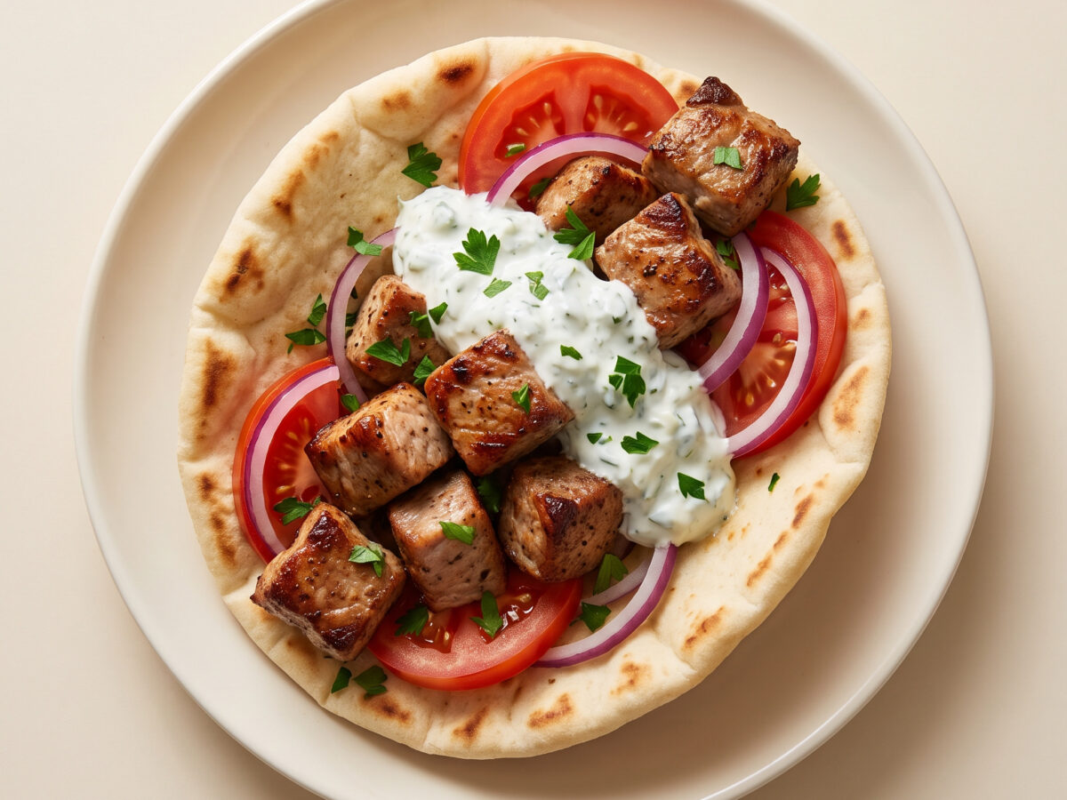 Souvlaki-Pita mit Schweinefleisch