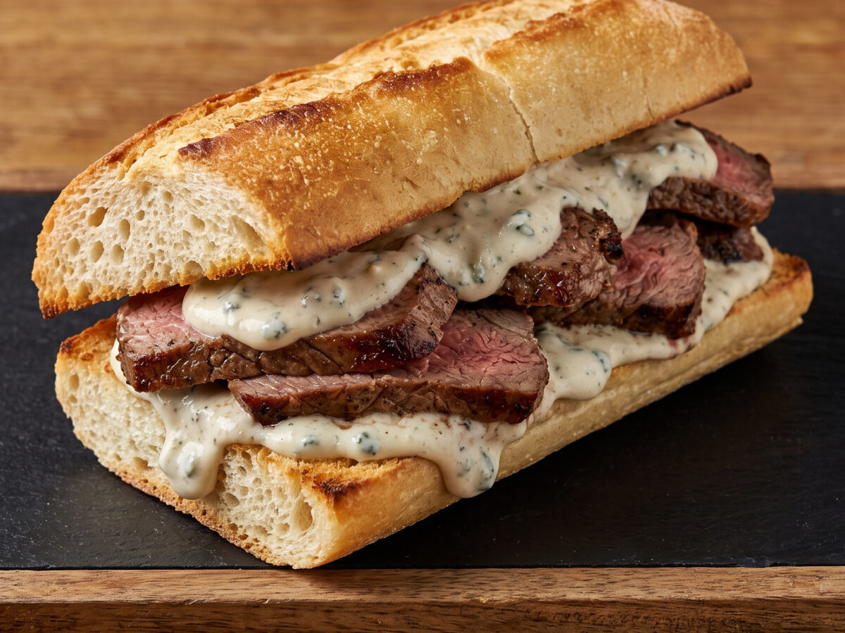 Steak-Sandwich vom Grill mit Gorgonzola-Creme