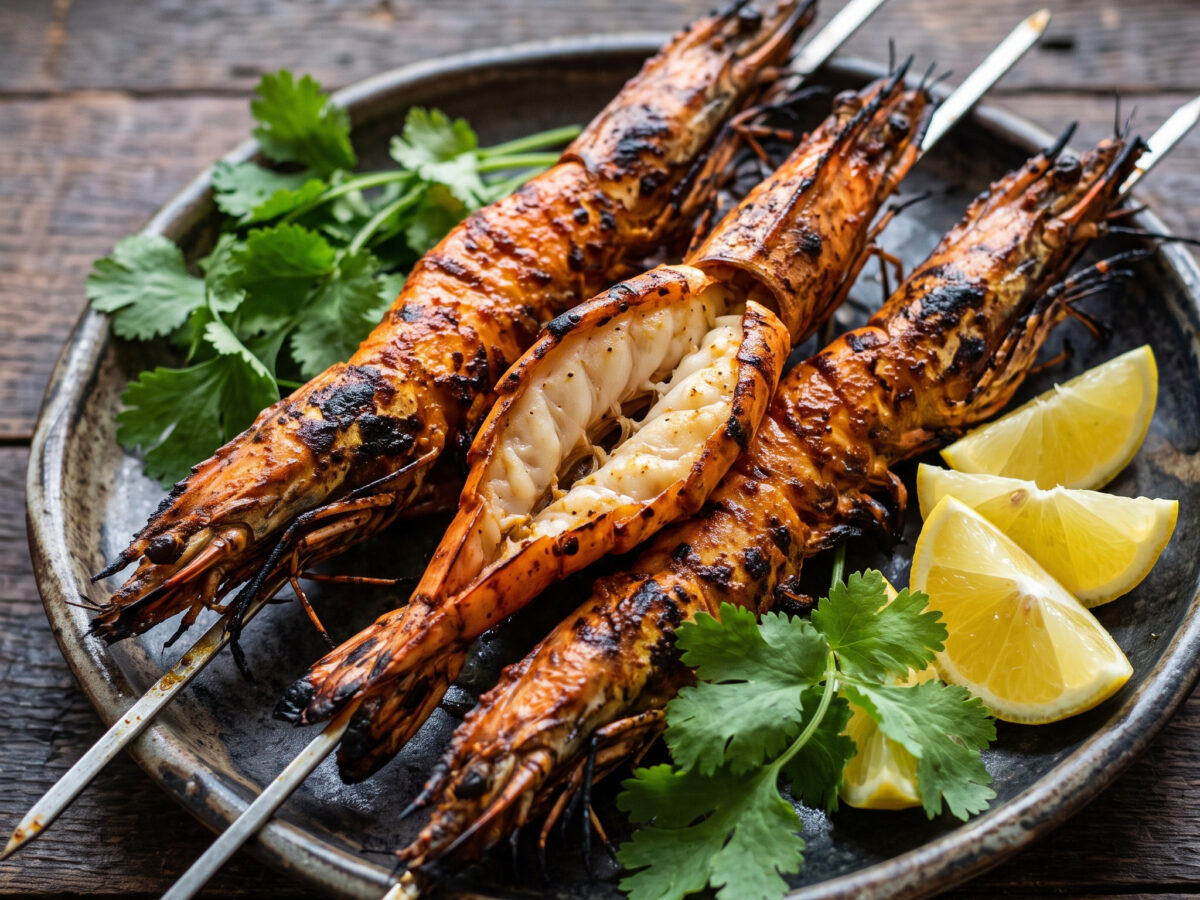 Tandoori-Jhinga vom Holzkohlegrill