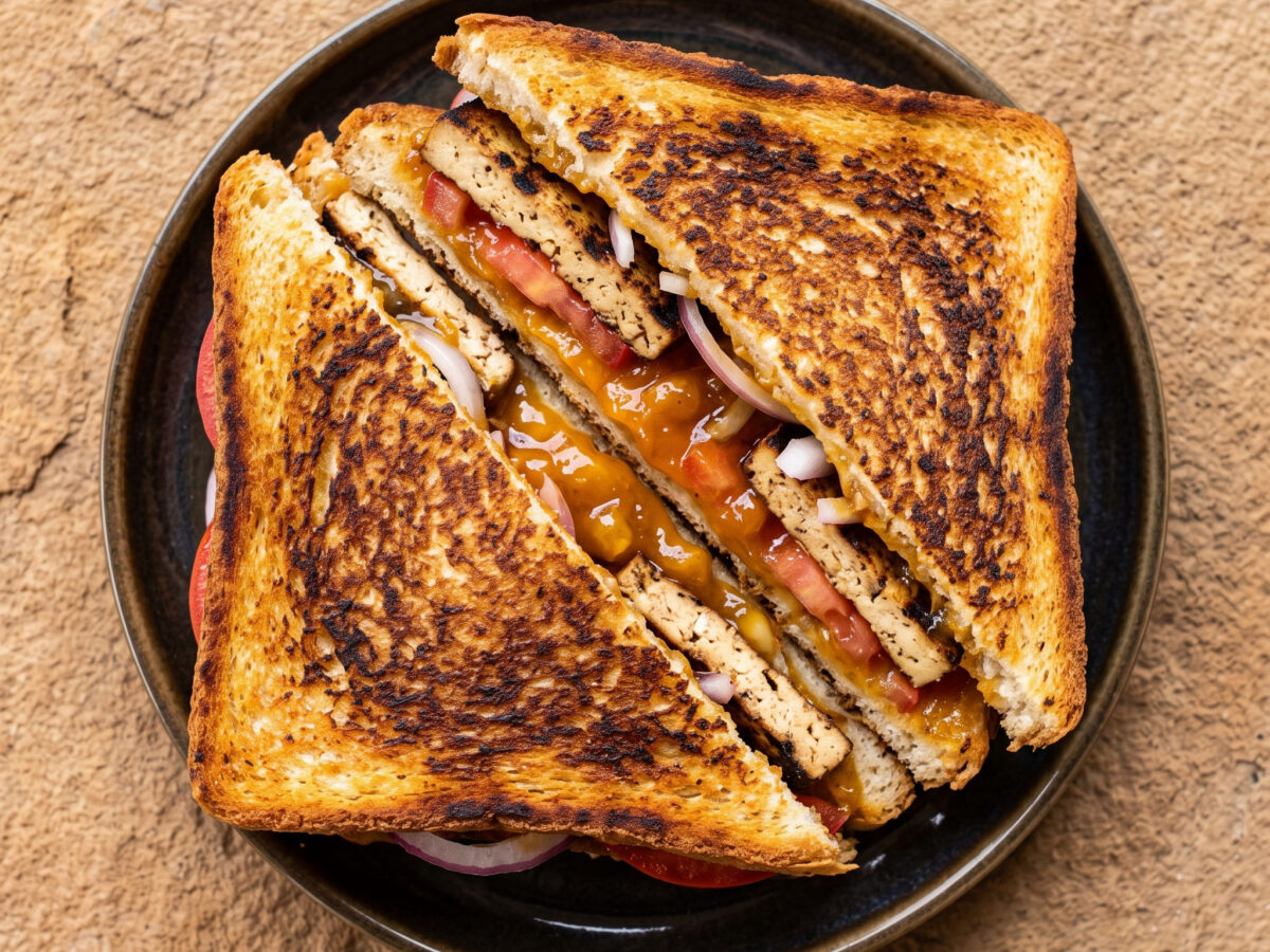 Tofu-Braaibroodjie mit Pfirsich-Chutney