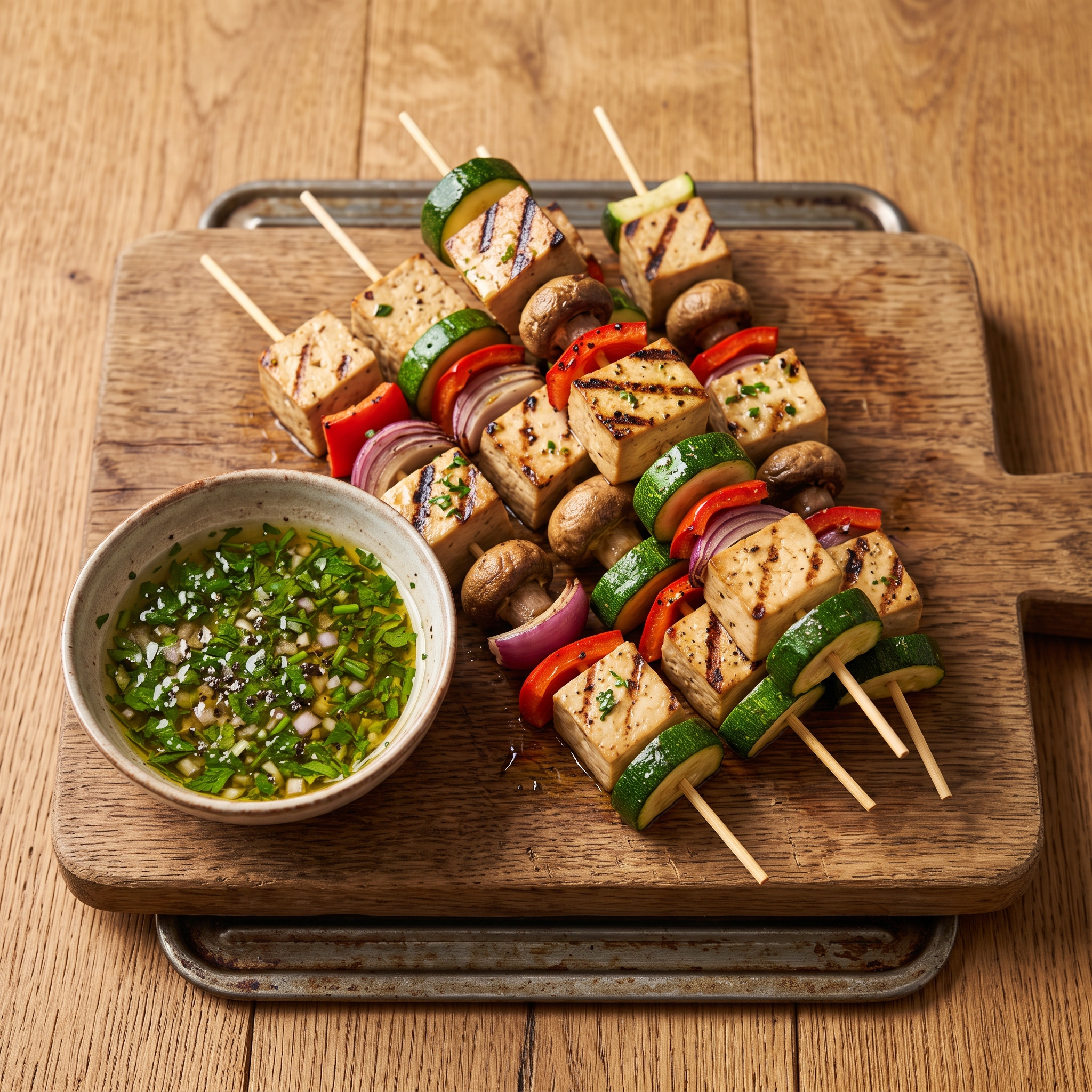 Tofu-Gemüsespieße mit Kräuter-Vinaigrette