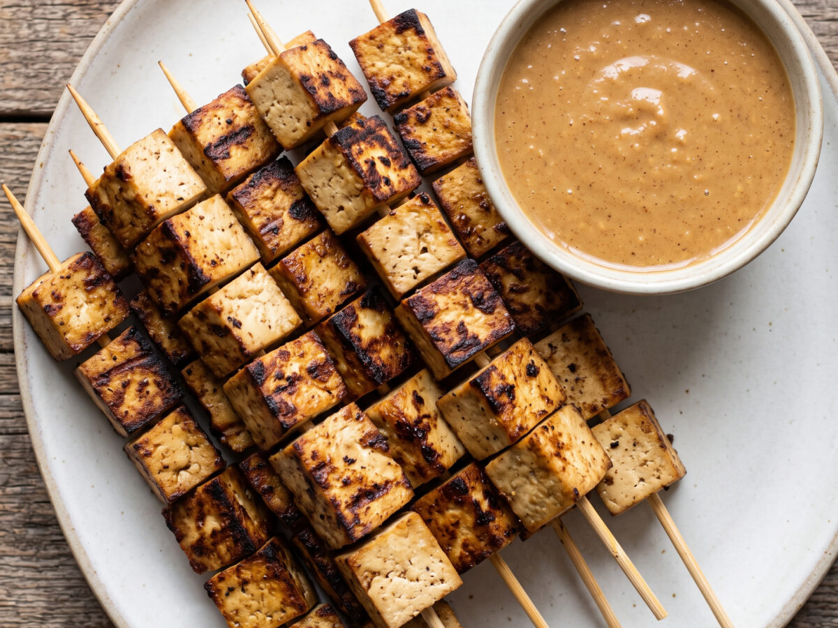 Tofu-Grillspieße mit Erdnussdip