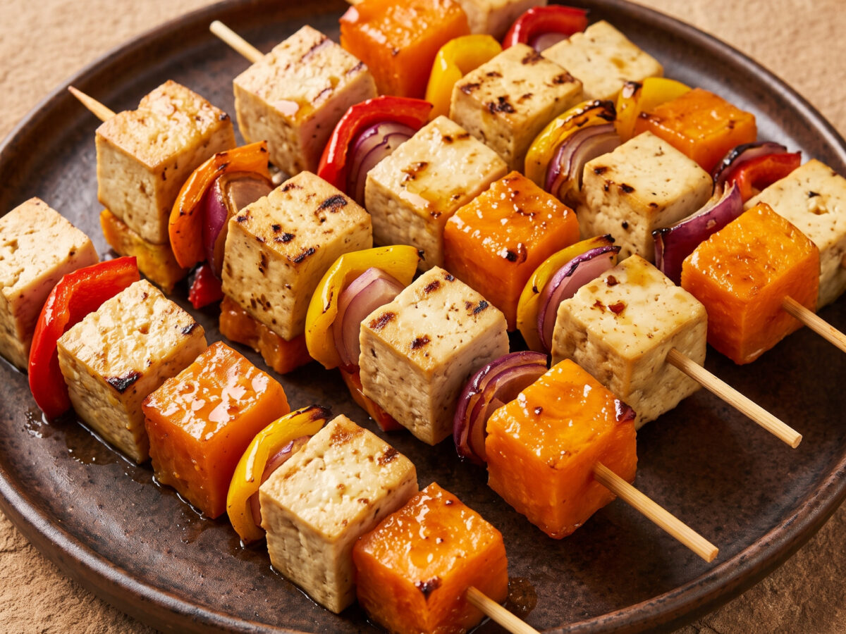 Tofu-Ražnjići mit Kürbis und Gemüse