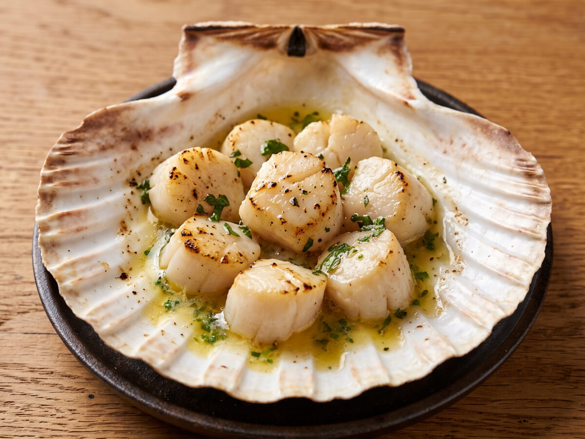 Vieiras in eigener Schale mit Kräuterbutter