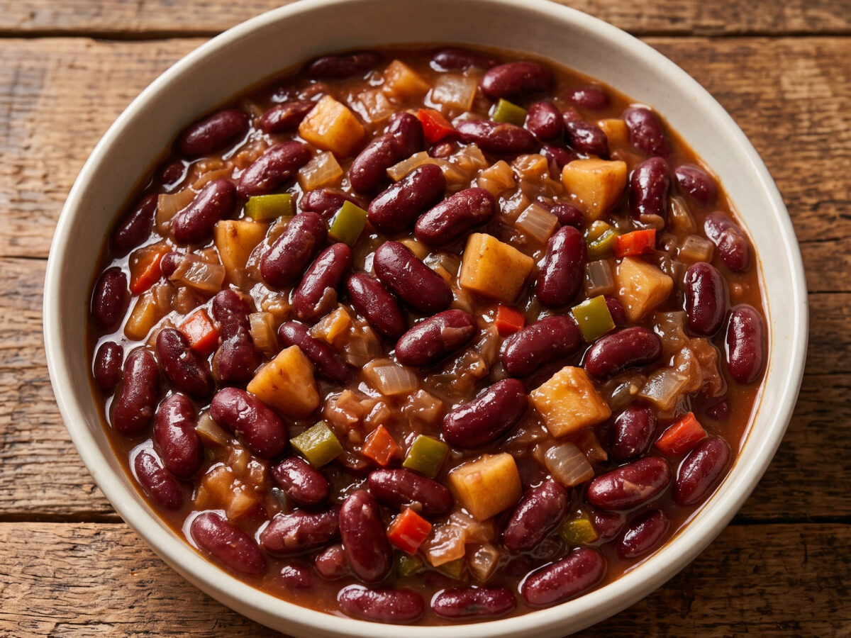 Warme rote Bohnen mit Apfel
