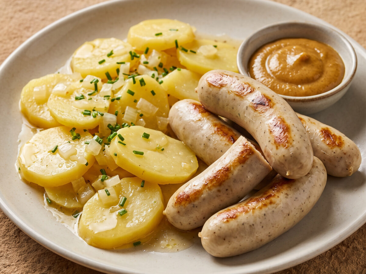 Wollwurst vom Grill mit warmem Kartoffelsalat