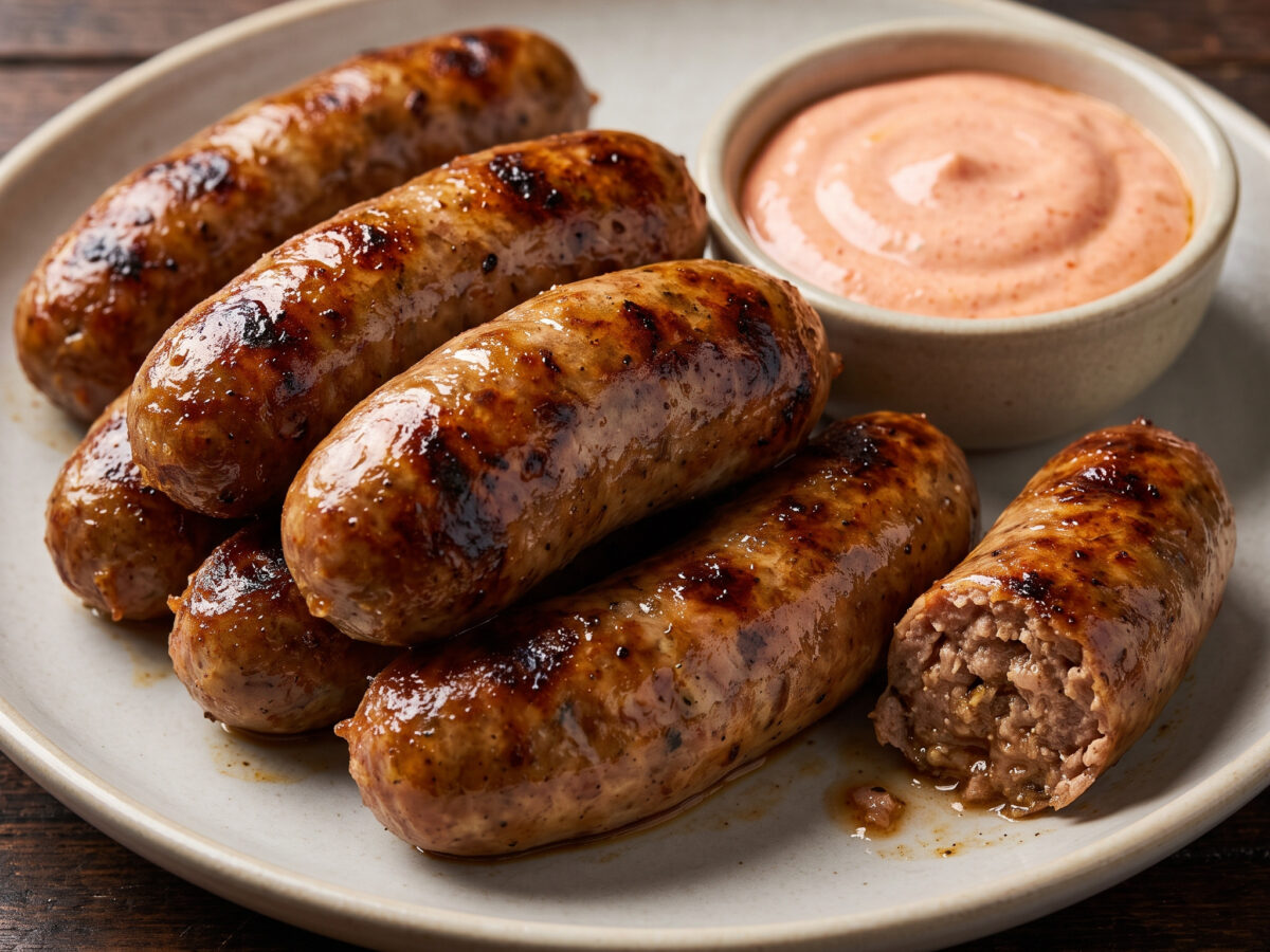 Würzige Grillwürste mit kühlem Harissa-Joghurt
