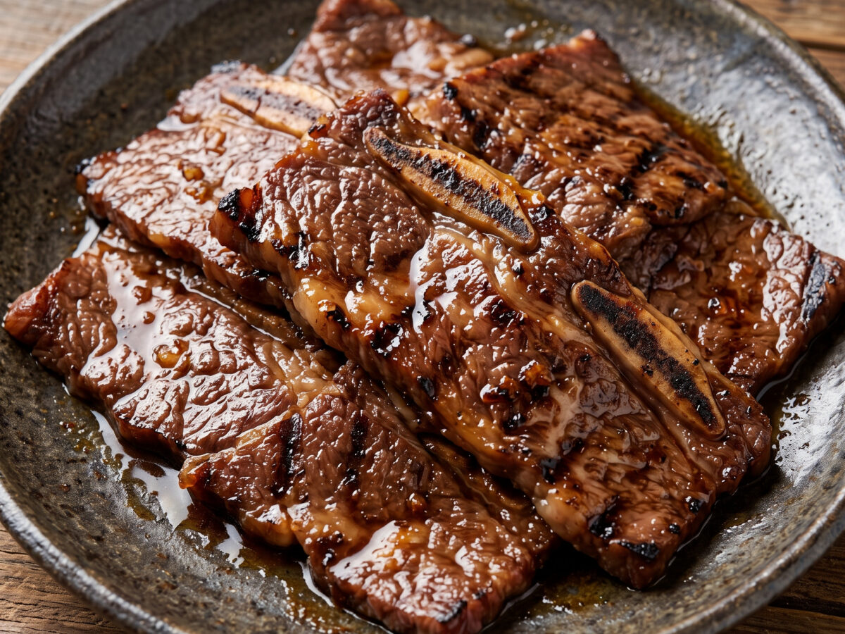 Yakiniku-Rinderrippchen direkt über starker Glut