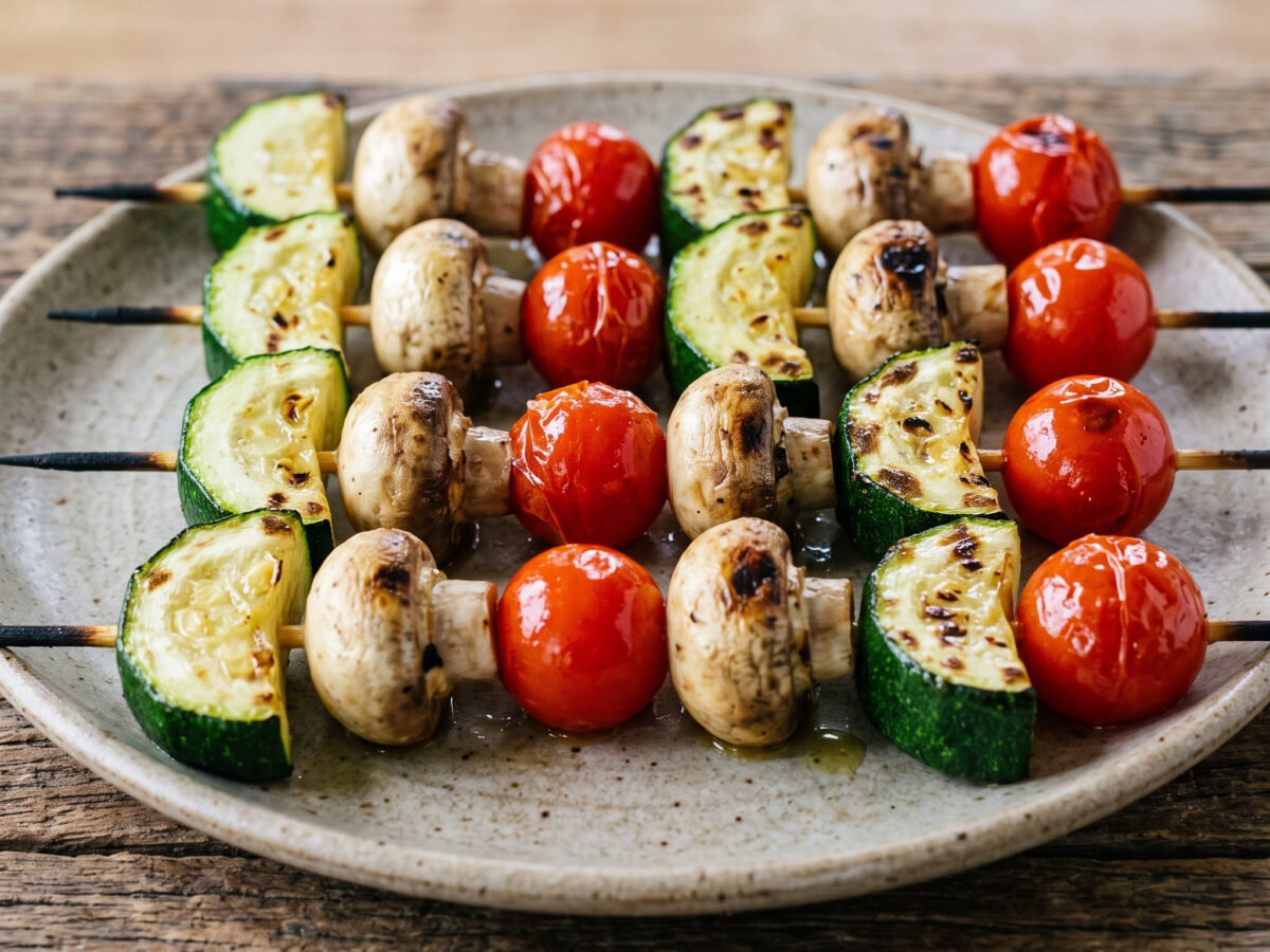 Zucchini-Pilz-Brochettes mit Kirschtomaten
